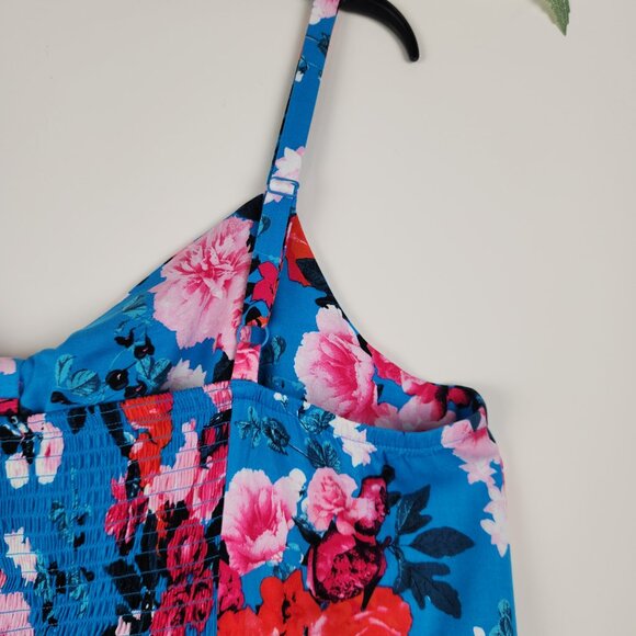 Torrid Sz 3X (22-24) Blue Floral Spaghetti Straps Ruffle Hem Romper Pockets NWT - Picture 8 of 12